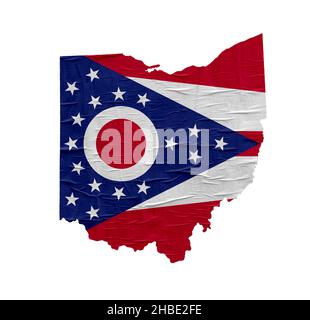 MAPPA DELLO stato DEGLI STATI UNITI dell'Ohio con bandiera su vecchio disegno cartaceo Foto Stock