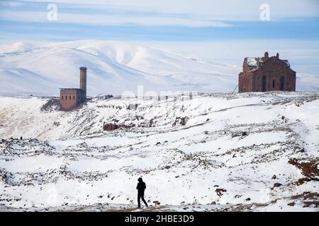 Kars,Turchia - 01/28/2016: Rovine ANI, Ani è una città armena medievale in rovina e disabitata situata nella provincia turca di Kars Foto Stock