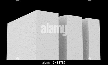 Una resa 3D di fogli impilati di polistirolo isolati su sfondo nero Foto Stock