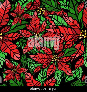 Poinsettia fiore. Illustrazione vettoriale di un fiore di Natale tradizionale. Sfondo senza giunture. Illustrazione Vettoriale