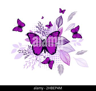 Astrazione da fiori violetti e farfalle. Illustrazione vettoriale Illustrazione Vettoriale
