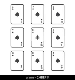 Giocare a carte da poker spades da sei ad asso vestito vettore set Illustrazione Vettoriale