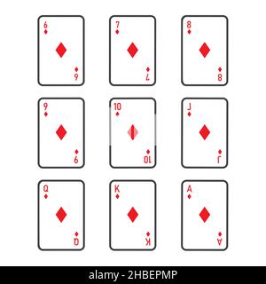 Giocare a carte da poker diamanti da sei a vestito asso vettore set Illustrazione Vettoriale