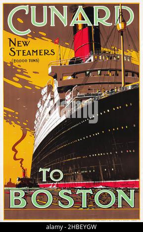 Poster "da Cunard a Boston" di Walter Thomas, c. 1930 - nuovi Steamers, 20000 tonnellate. Foto Stock