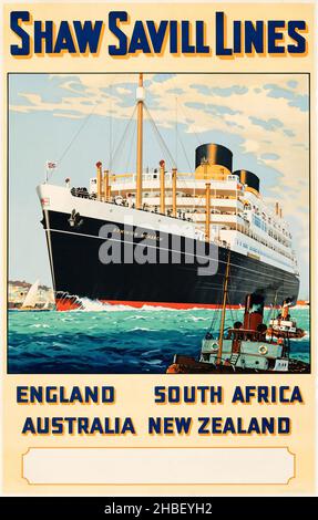 Shaw Savill Lines (c.1939). Poster di viaggio britannico - opere d'arte di William McDowell (1889 - 1950). Poster liner. Foto Stock