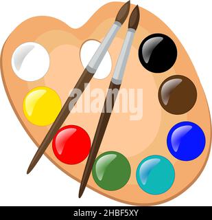 Tavolozza di colori con pennelli, illustrazione vettoriale Illustrazione Vettoriale