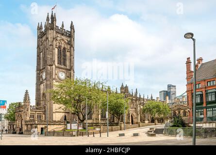 La Cattedrale di Manchester è una chiesa medievale situata in Victoria Street, nel centro di Manchester. Foto Stock