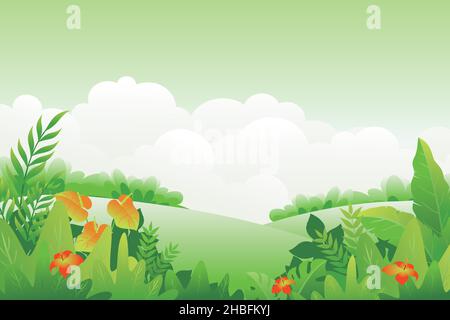 Sfondo natura tropicale, bella illustrazione giungla tropicale Illustrazione Vettoriale