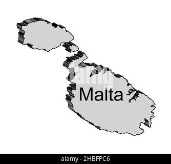 Traccia la mappa 3D di Malta su sfondo bianco Foto Stock