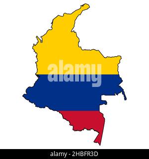 Bandiera Colombia soffia nel vento in Colombia forma mappa. Bandiera e mappa della Colombia. stile piatto. Foto Stock