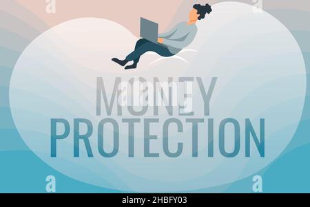 Scrittura visualizzazione testo Money Protection. Internet Concept protegge il noleggio denaro inquilino paga alla padrona di casa disegno seduta di ritorno su Un grande fagiolo Foto Stock