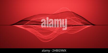 Struttura delle forme d'onda a reticolo o visualizzazione astratta delle forme d'onda audio su sfondo rosso Foto Stock