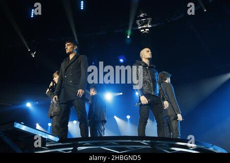 The Wanted on stage durante il Capital FM Jingle Bell Ball 2011 presso la O2 Arena di Londra. Foto Stock