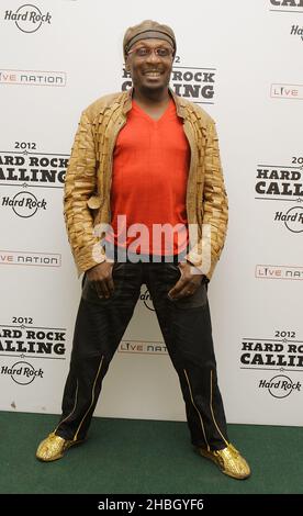 Jimmy Cliff backstage all'Hard Rock Calling Day 3 ad Hyde Park, domenica 15,2012 luglio. Foto Stock