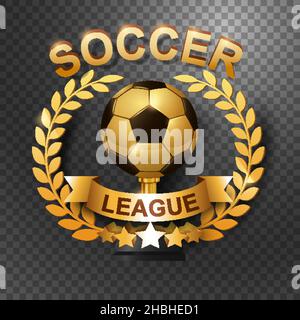 Soccer League Trophy con Gold Laurel Wreath, isolato su sfondo trasparente Illustrazione Vettoriale