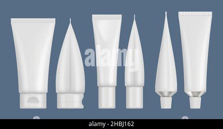Tubo cosmetico. Confezioni bianche realistiche per gel cosmetici confezioni per crema decente set di illustrazioni vettoriali Illustrazione Vettoriale