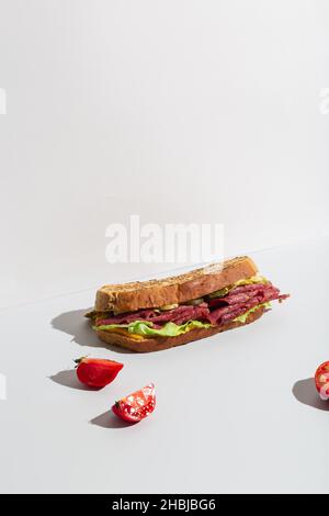 Grande panino italiano. Sandwich di salame grigio Foto Stock