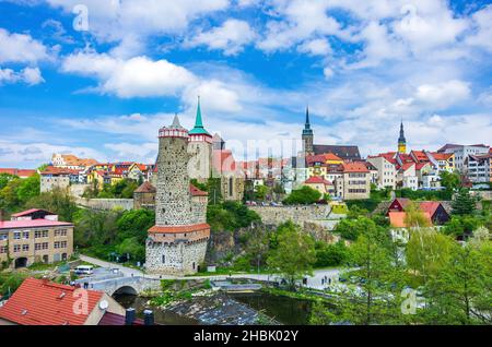 Bautzen, Lusatia superiore, Sassonia, Germania: La famosa silhouette della città vecchia medievale con i suoi caratteristici edifici. Foto Stock