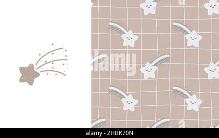 Modello semplice senza cuciture per bambini con stelle carine in stile scandinavo. Illustrazione Vettoriale