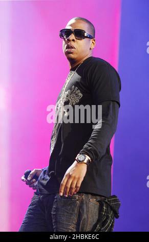 Jay Z titoli il primo giorno del Wireless Festival O2 ad Hyde Park, Londra. Foto Stock