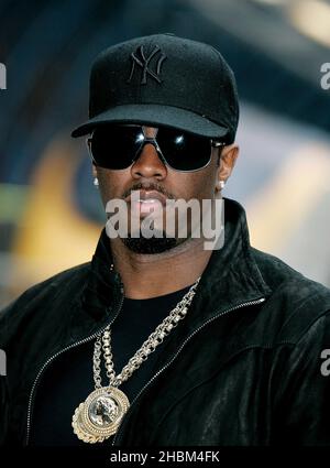 P Diddy di Diddy Dirty Money arriva a Londra tramite Eurostar per promuovere il singolo 'Hello Good Morning'. Foto Stock