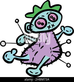 Cartone animato Voodoo Doll Toy con Pins in Vector Illustration Illustrazione Vettoriale