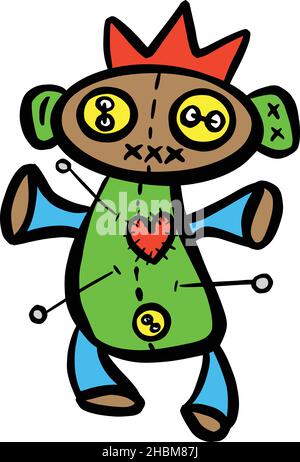 Cartone animato Voodoo Doll Toy con Pins in Vector Illustration Illustrazione Vettoriale