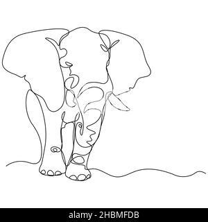 Giornata di protezione degli elefanti. L'elefante sta arrivando. L'iscrizione è in inglese Blogger. Linea continua. Illustrazione vettoriale disegnata con un'unica linea. Illustrazione Vettoriale