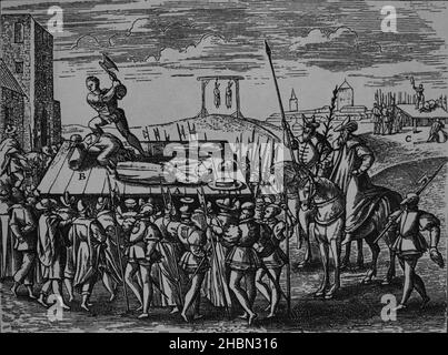 Punizioni decretate da Enrico VIII contro i cattolici. A: Bishiop Fisher, 17 giugno 1535. B: Thomas More, 9 luglio 1535. C: Contessa di Salisbury. Da Foto Stock