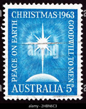 AUSTRALIA - CIRCA 1963: Un francobollo stampato in Australia mostra Star of Bethlehem, Natale, circa 1963 Foto Stock