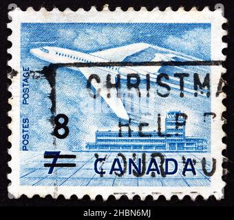 CANADA - CIRCA 1964: Un francobollo stampato in Canada mostra Jet all'aeroporto di Ottawa, circa 1964 Foto Stock