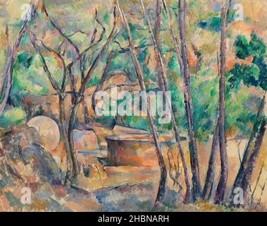 Macina e cisterna sotto gli alberi (la Meule et citerne en sous-bois) (ca. 1892-1894) di Paul Cézanne. Foto Stock