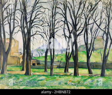 Paul Cézanne - alberi di castagno a Jas de Bouffan (1885-1886) pittura di paesaggio. Foto Stock