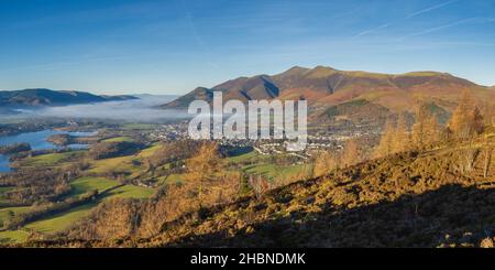 Walla Crag è un favoloso punto panoramico sul lato orientale dell'acqua di Derwent, gran parte del panorama è nascosto fino ad essere salito attraverso gli alberi l'asc Foto Stock