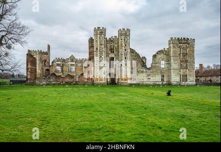 Rovine Cowdray Heritage, resti di una Tudor House accanto a Cowdray House a Midhurst, West Sussex, Inghilterra, Regno Unito. Spesso erroneamente chiamato Cowdray Castle. Foto Stock