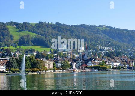 Zug, Svizzera, vista sul lago Zug Foto Stock