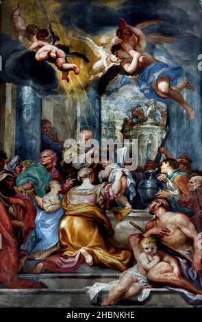 Assunzione della Vergine - l'Assunzione della Vergine Maria,.1616/17, di reni, reni Guido (1575-1642) Angeli 442 x 287cm. Genua, Chiesa di Sant'Ambrogio (del Gesù ) 17th secolo Genova, Italia, Foto Stock