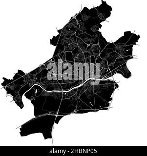 Francoforte sul meno, Assia, Germania, Germania, mappa vettoriale ad alta risoluzione con confini della città e percorsi modificabili. La mappa della città è stata disegnata con bianco sono Illustrazione Vettoriale