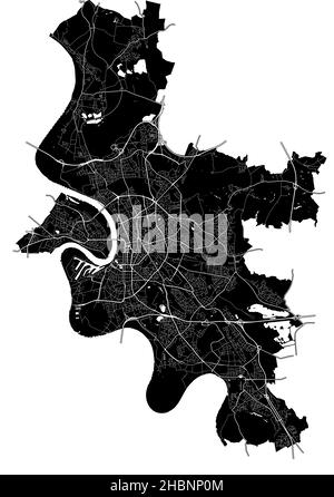 Düsseldorf, Renania settentrionale-Vestfalia, Germania, Germania, mappa vettoriale ad alta risoluzione con confini della città e percorsi modificabili. La mappa della città è stata disegnata con Illustrazione Vettoriale