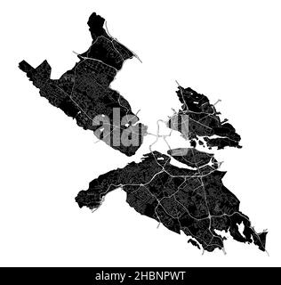 Stoccolma, Svezia, mappa vettoriale ad alta risoluzione con confini della città e percorsi modificabili. La mappa della città è stata disegnata con aree bianche e linee per il roa principale Illustrazione Vettoriale