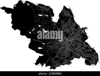 Sheffield, Inghilterra, mappa vettoriale ad alta risoluzione con confini della città e percorsi modificabili. La mappa della città è stata disegnata con aree bianche e linee per il principale ro Illustrazione Vettoriale