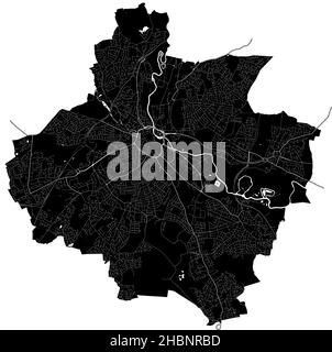 Derby, Inghilterra, mappa vettoriale ad alta risoluzione con confini della città e percorsi modificabili. La mappa della città è stata disegnata con aree bianche e linee per le strade principali, Illustrazione Vettoriale