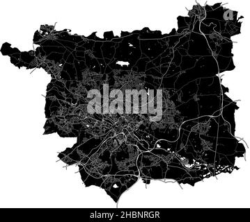 Leeds, Inghilterra, mappa vettoriale ad alta risoluzione con confini della città e percorsi modificabili. La mappa della città è stata disegnata con aree bianche e linee per le strade principali, Illustrazione Vettoriale