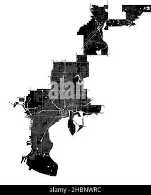 Tampa, Florida, Stati Uniti, mappa vettoriale ad alta risoluzione con confini della città e percorsi modificabili. La mappa della città è stata disegnata con aree e linee bianche Illustrazione Vettoriale