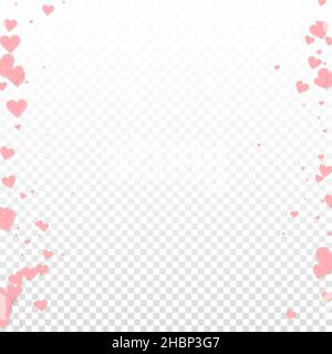 Cuore rosa amore confettis. San Valentino confini sfondo schiacciante. I cuori di carta cuciti cadenti si confettano su sfondo trasparente. Decent v Illustrazione Vettoriale