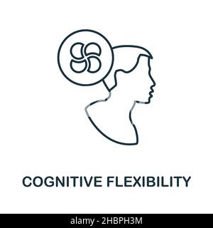 Icona della flessibilità cognitiva. Elemento di linea dalla raccolta di competenze cognitive. Simbolo di flessibilità cognitiva lineare per web design, infografica e. Illustrazione Vettoriale