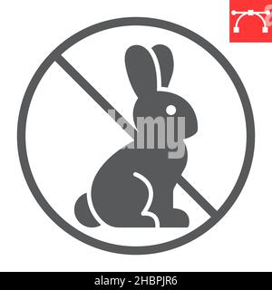 Non testato su animali glifi icona, coniglio e coniglietto, crudelly free vettore icona, grafica vettoriale, tratto modificabile segno solido, eps 10. Illustrazione Vettoriale