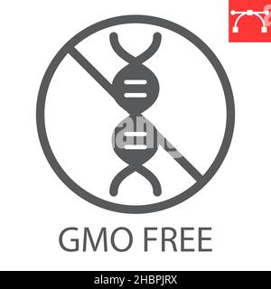 GMO icona glifo libero, sano e organico, icona vettore DNA, grafica vettoriale, segno solido tratto modificabile, eps 10. Illustrazione Vettoriale