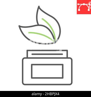 Linea cosmetica organica icona, cosmetica ed eco-friendly, crema viso a base di erbe icona vettoriale, grafica vettoriale, tratto modificabile segno contorno, eps 10. Illustrazione Vettoriale