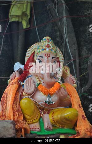 Primo piano di scultura di Lord Ganesha nel tempio Foto Stock